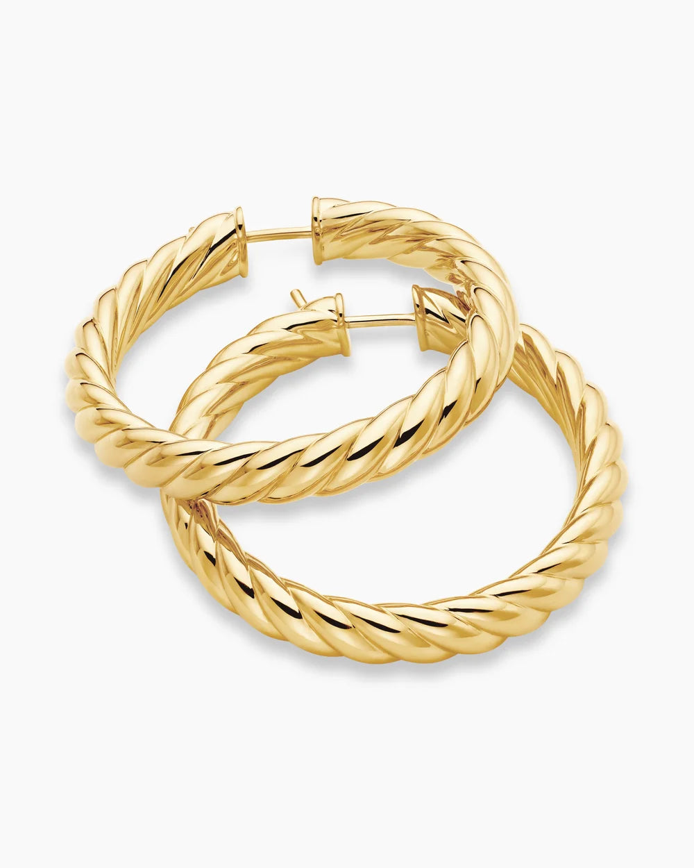 Sculpted Cable Hoop Earrings 18K Yellow Gold, 38mm