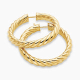 Sculpted Cable Hoop Earrings 18K Yellow Gold, 38mm