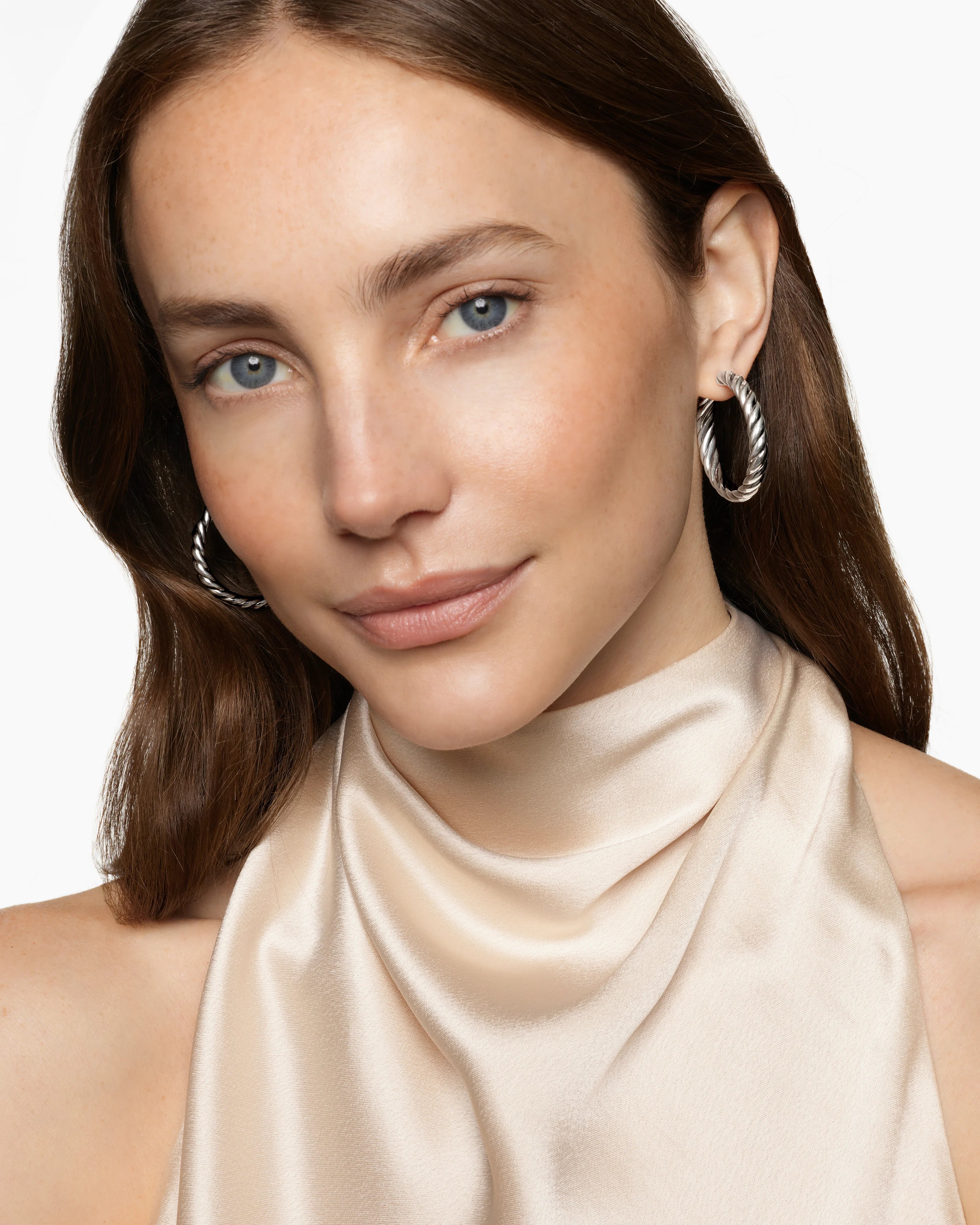 Sculpted Cable Hoop Earrings Sterling Silver, 38mm