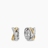 CROSSOVER THREE ROW HUGGIE HOOP EARRINGS Sterling Silver with 18K Yellow Gold, 13mm