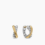 Crossover Huggie Hoop Earrings Sterling Silver with 18K Yellow Gold, 12.4mm
