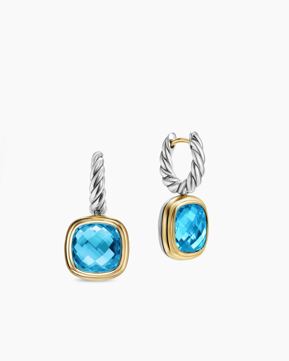 ALBION® DROP EARRINGS Sterling Silver with 18K Yellow Gold and Blue Topaz, 10mm