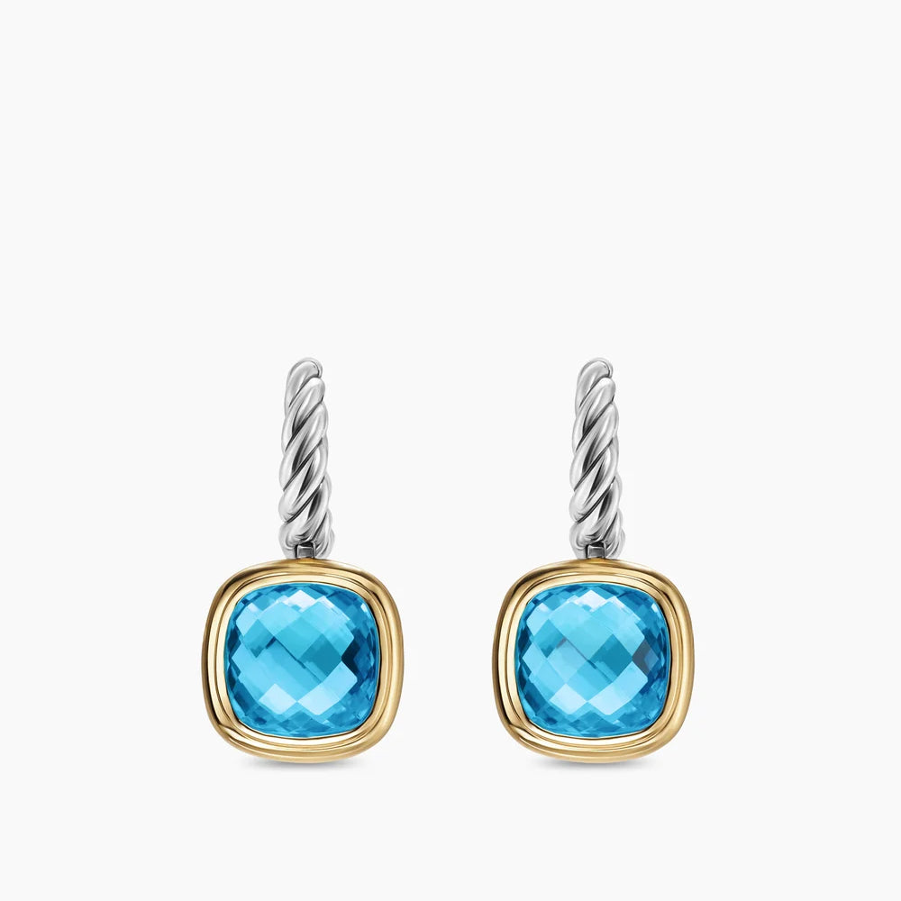 ALBION® DROP EARRINGS Sterling Silver with 18K Yellow Gold and Blue Topaz, 10mm