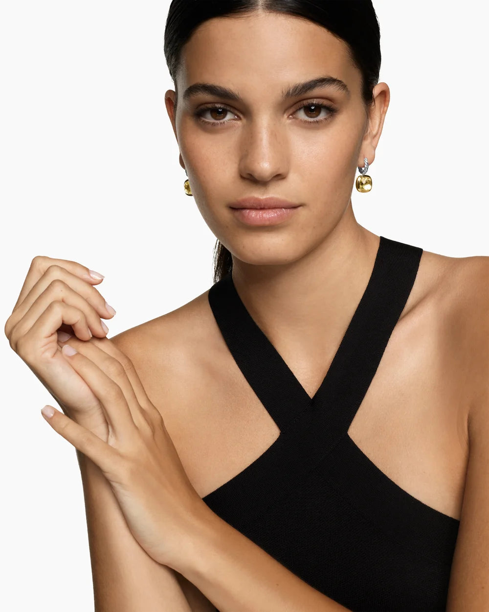 ALBION® DROP EARRINGS Sterling Silver with 18K Yellow Gold and Champagne Citrine, 10mm