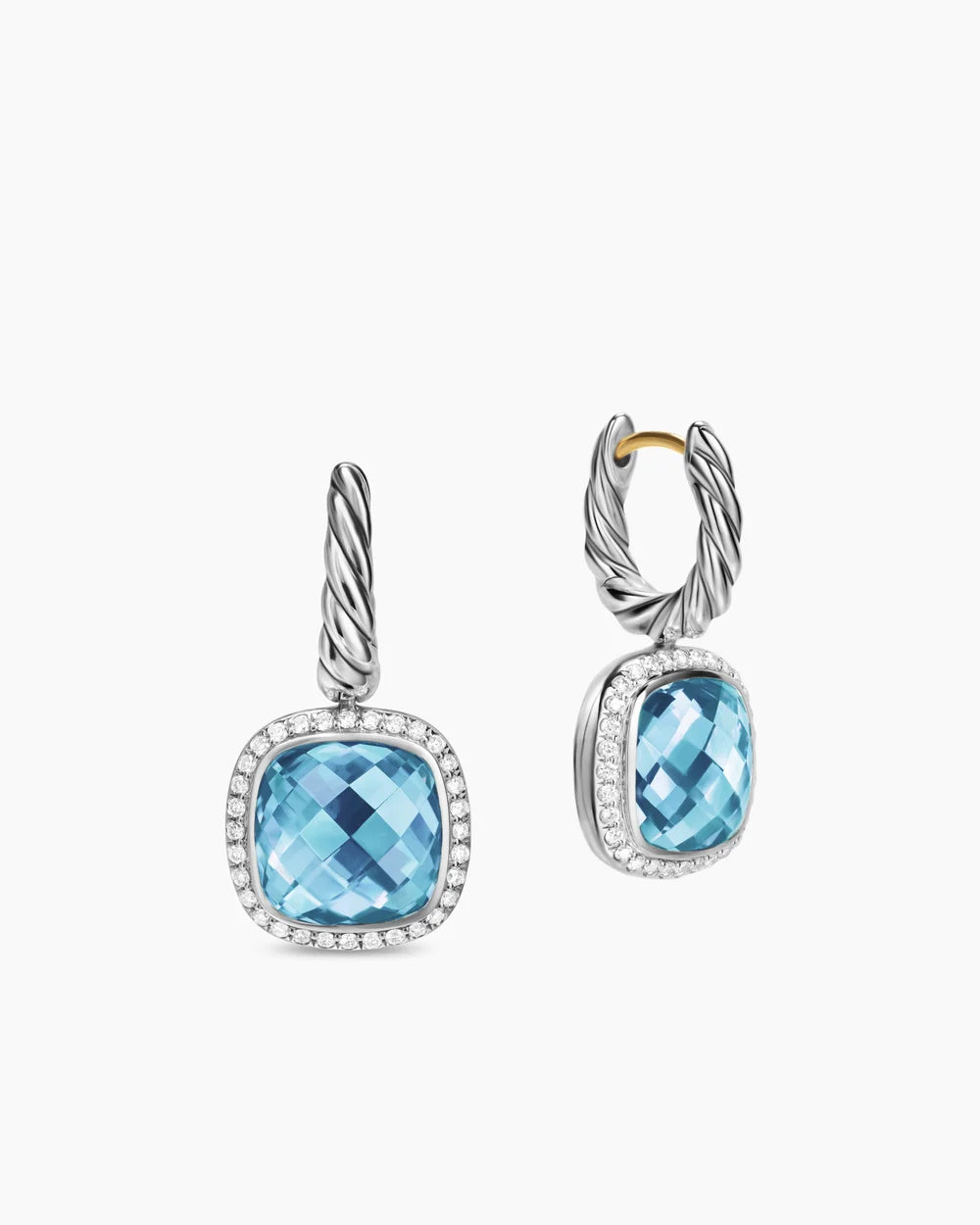 ALBION® DROP EARRINGS Sterling Silver with Blue Topaz and Diamonds, 10mm