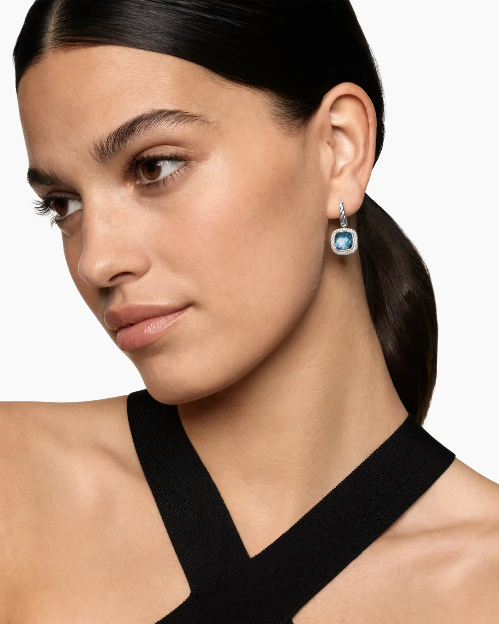 ALBION® DROP EARRINGS Sterling Silver with Blue Topaz and Diamonds, 10mm