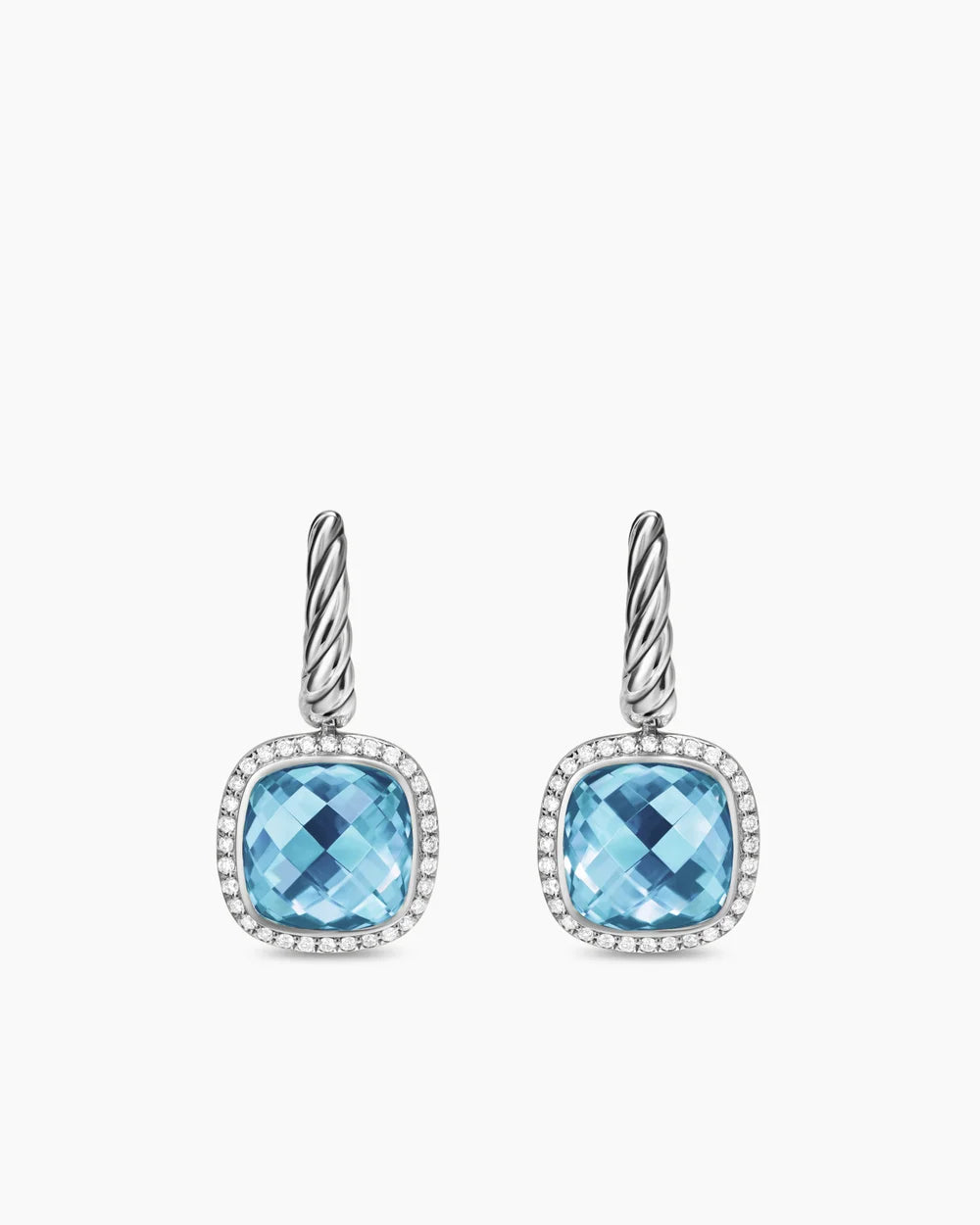 ALBION® DROP EARRINGS Sterling Silver with Blue Topaz and Diamonds, 10mm