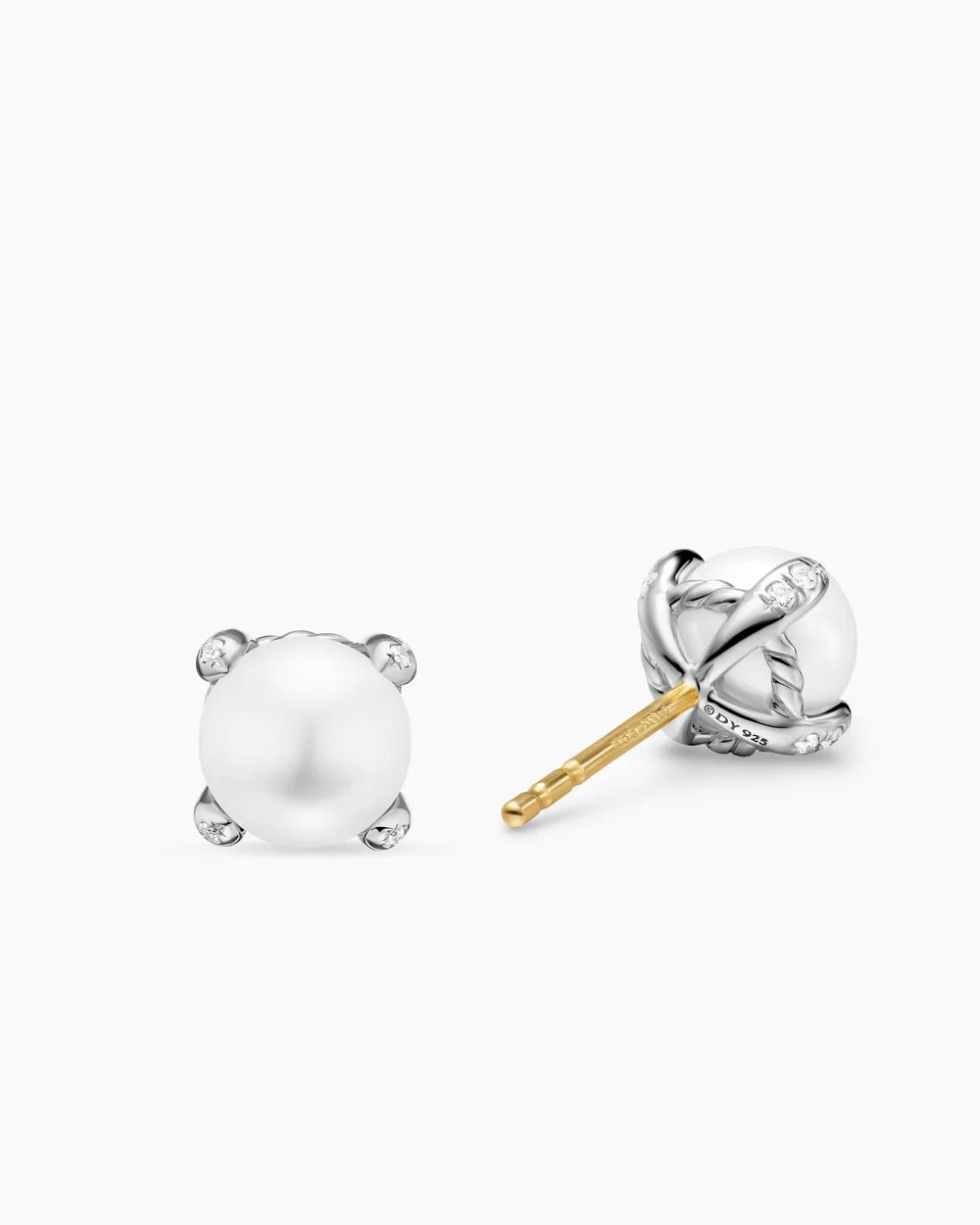 Pearl Classics Stud Earrings Sterling Silver and Diamonds, 6.6mm