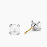 Pearl Classics Stud Earrings Sterling Silver and Diamonds, 6.6mm