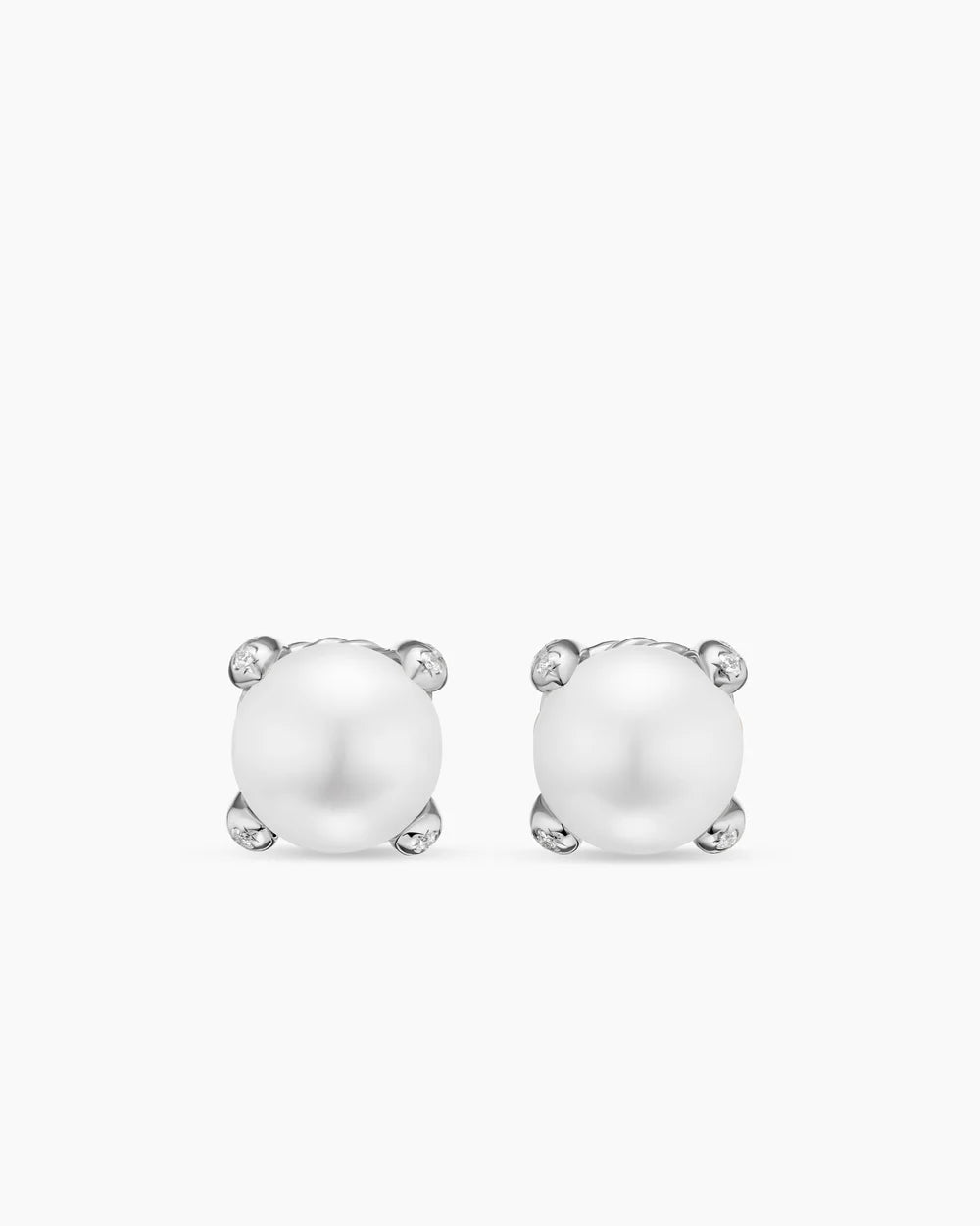 Pearl Classics Stud Earrings Sterling Silver and Diamonds, 6.6mm