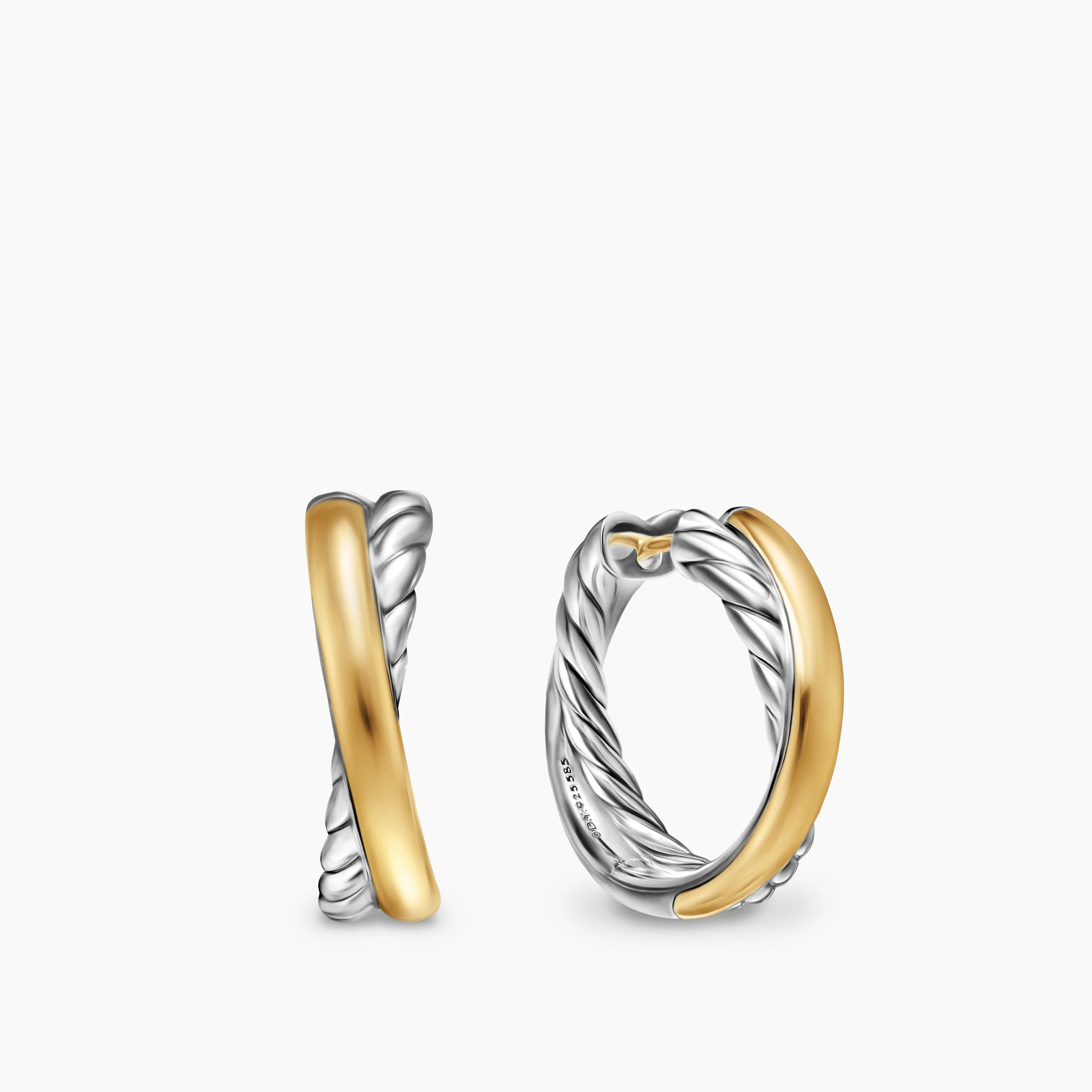 CROSSOVER HOOP EARRINGS Sterling Silver with 14K Yellow Gold, 22.3mm