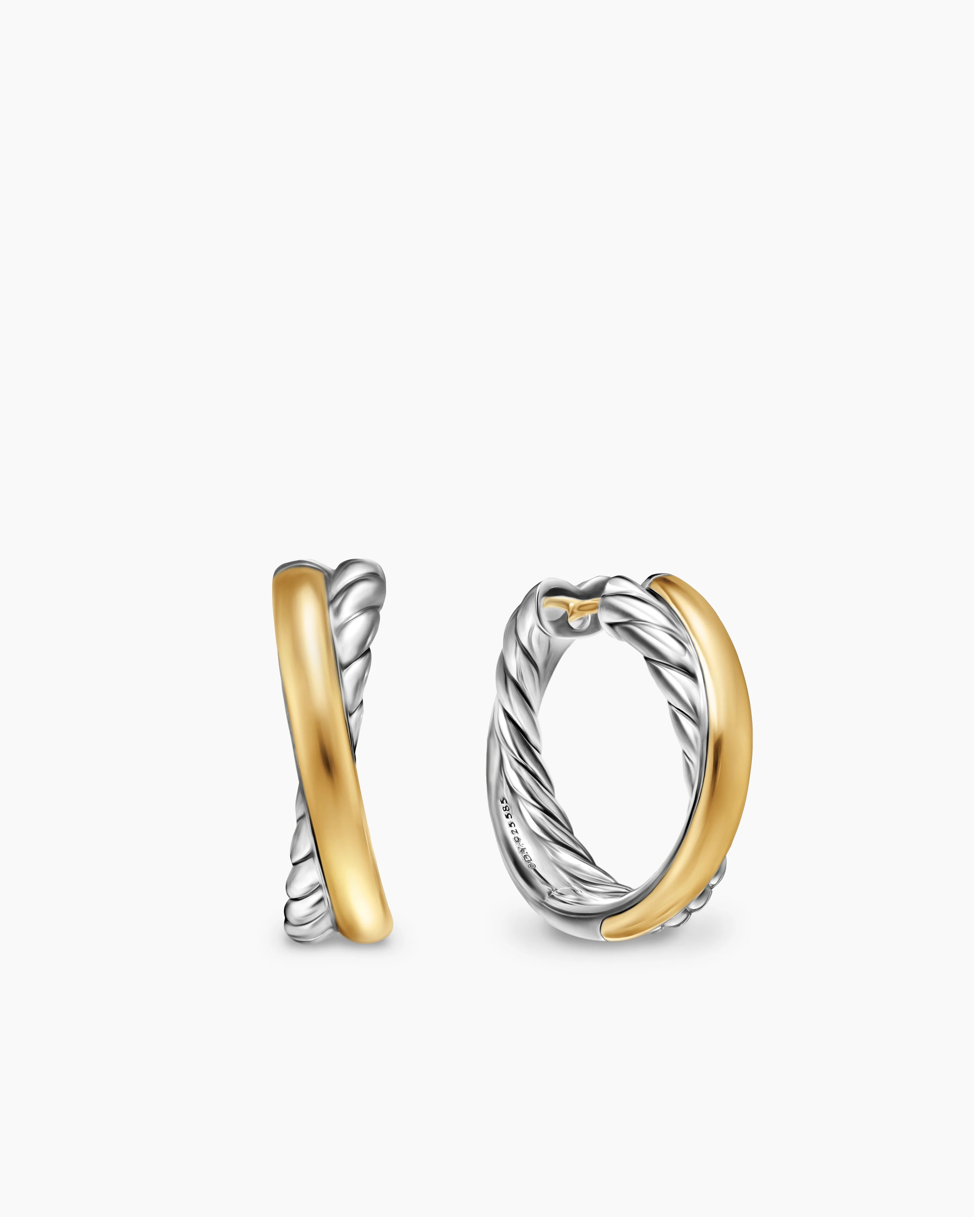 CROSSOVER HOOP EARRINGS Sterling Silver with 14K Yellow Gold, 22.3mm