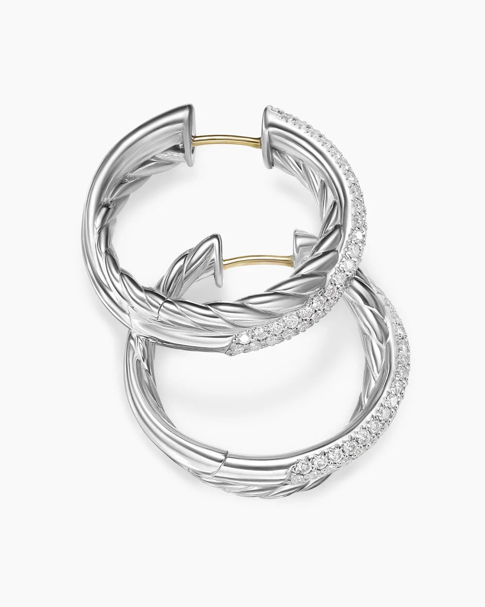 CROSSOVER HOOP EARRINGS Sterling Silver with Diamonds, 22.3mm