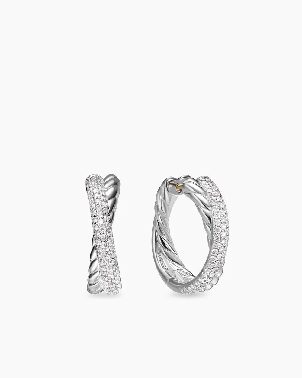 CROSSOVER HOOP EARRINGS Sterling Silver with Diamonds, 22.3mm
