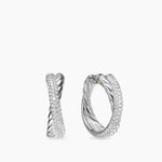 CROSSOVER HOOP EARRINGS Sterling Silver with Diamonds, 22.3mm
