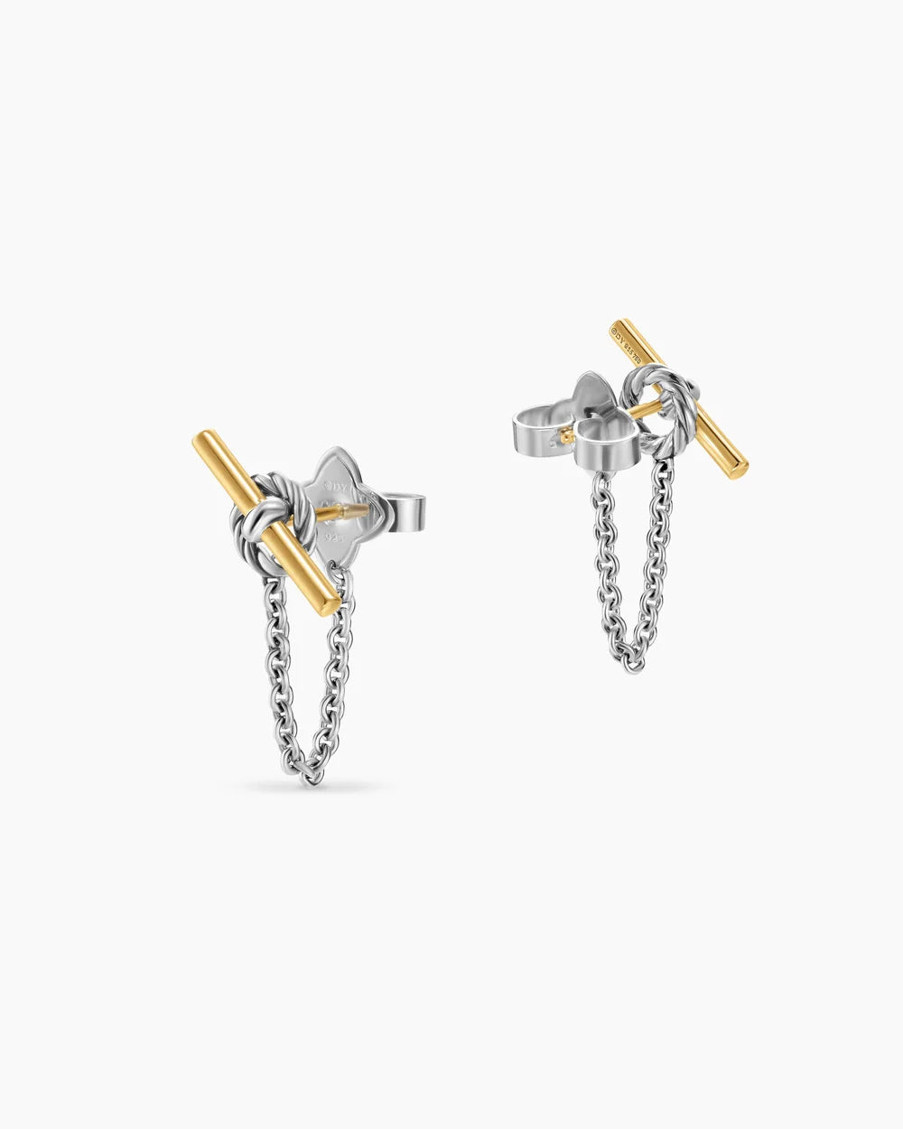 DY Mercer® Petite Toggle Chain Stud Earrings Sterling Silver with 18K Yellow Gold, 38.2mm