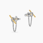 DY Mercer® Petite Toggle Chain Stud Earrings Sterling Silver with 18K Yellow Gold, 38.2mm