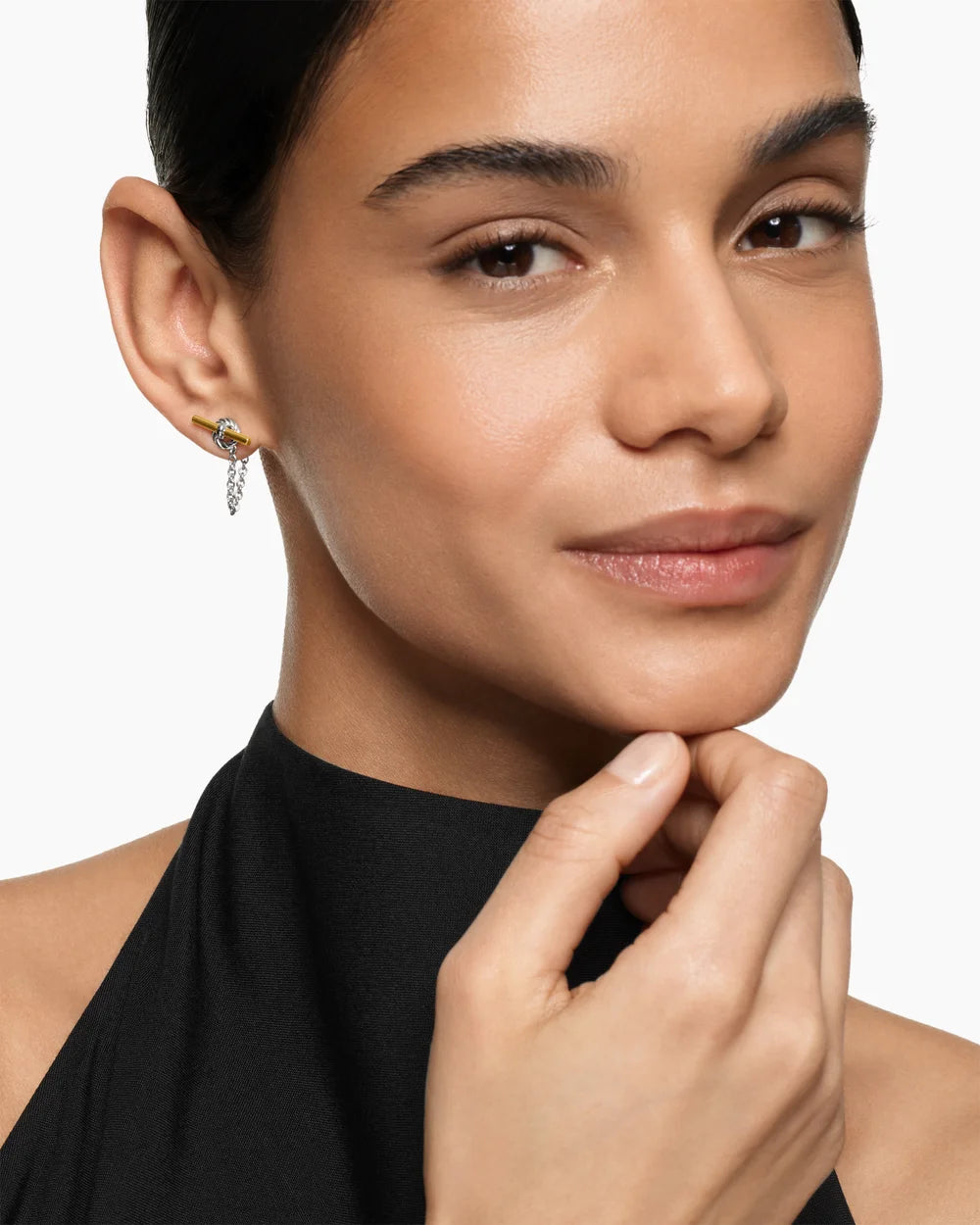 DY Mercer® Petite Toggle Chain Stud Earrings Sterling Silver with 18K Yellow Gold, 38.2mm