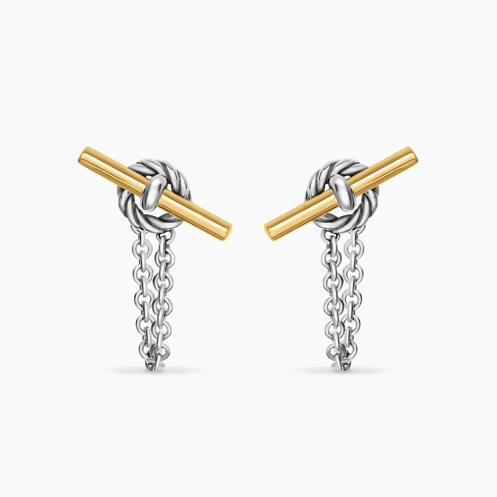DY Mercer® Petite Toggle Chain Stud Earrings Sterling Silver with 18K Yellow Gold, 38.2mm