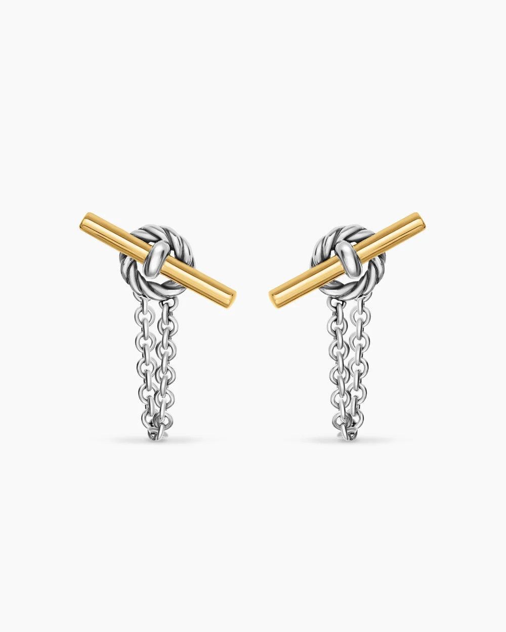 DY Mercer® Petite Toggle Chain Stud Earrings Sterling Silver with 18K Yellow Gold, 38.2mm