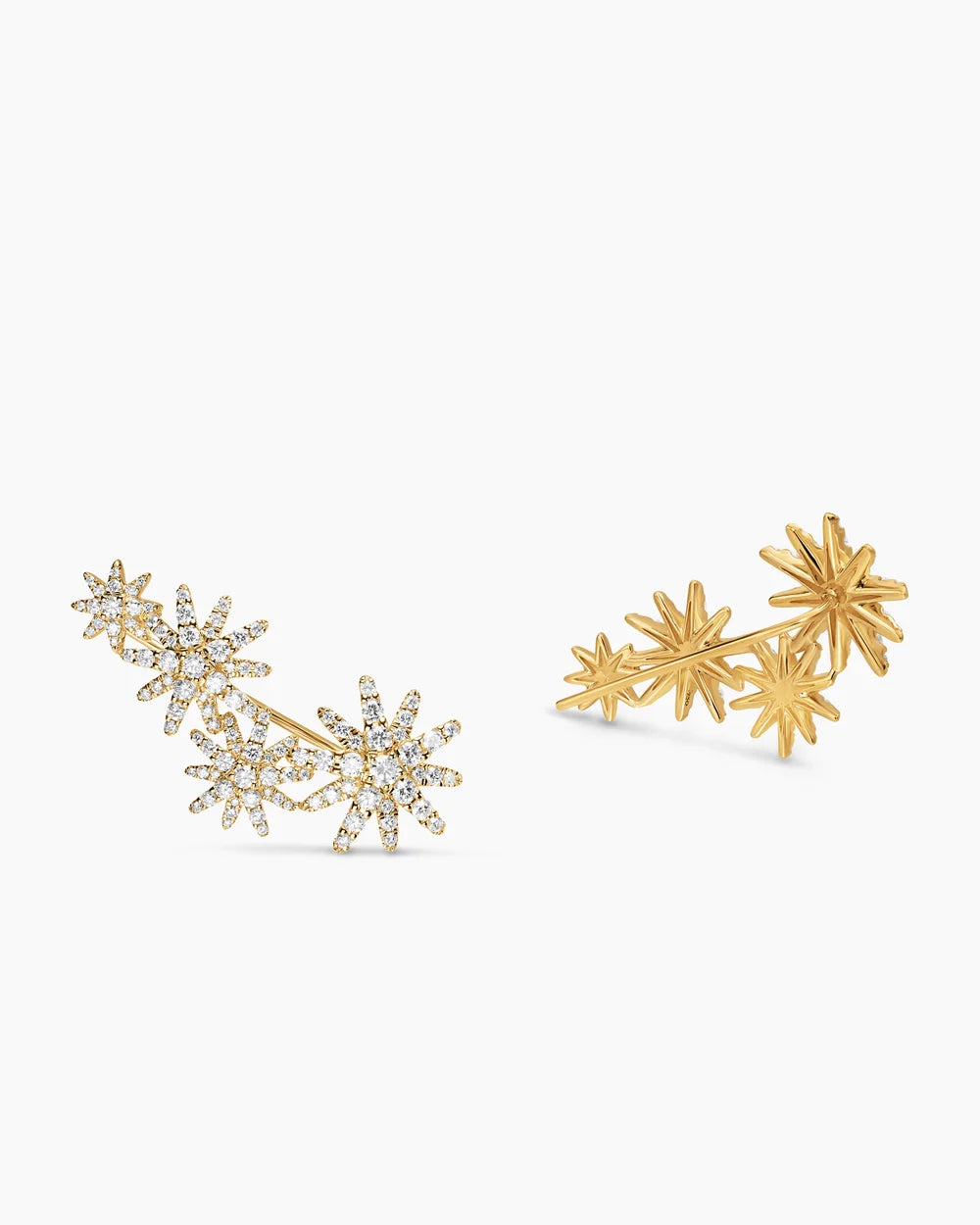 Starburst Full Pavé Climber Earrings 18K Yellow Gold with Diamonds, 26.9mm