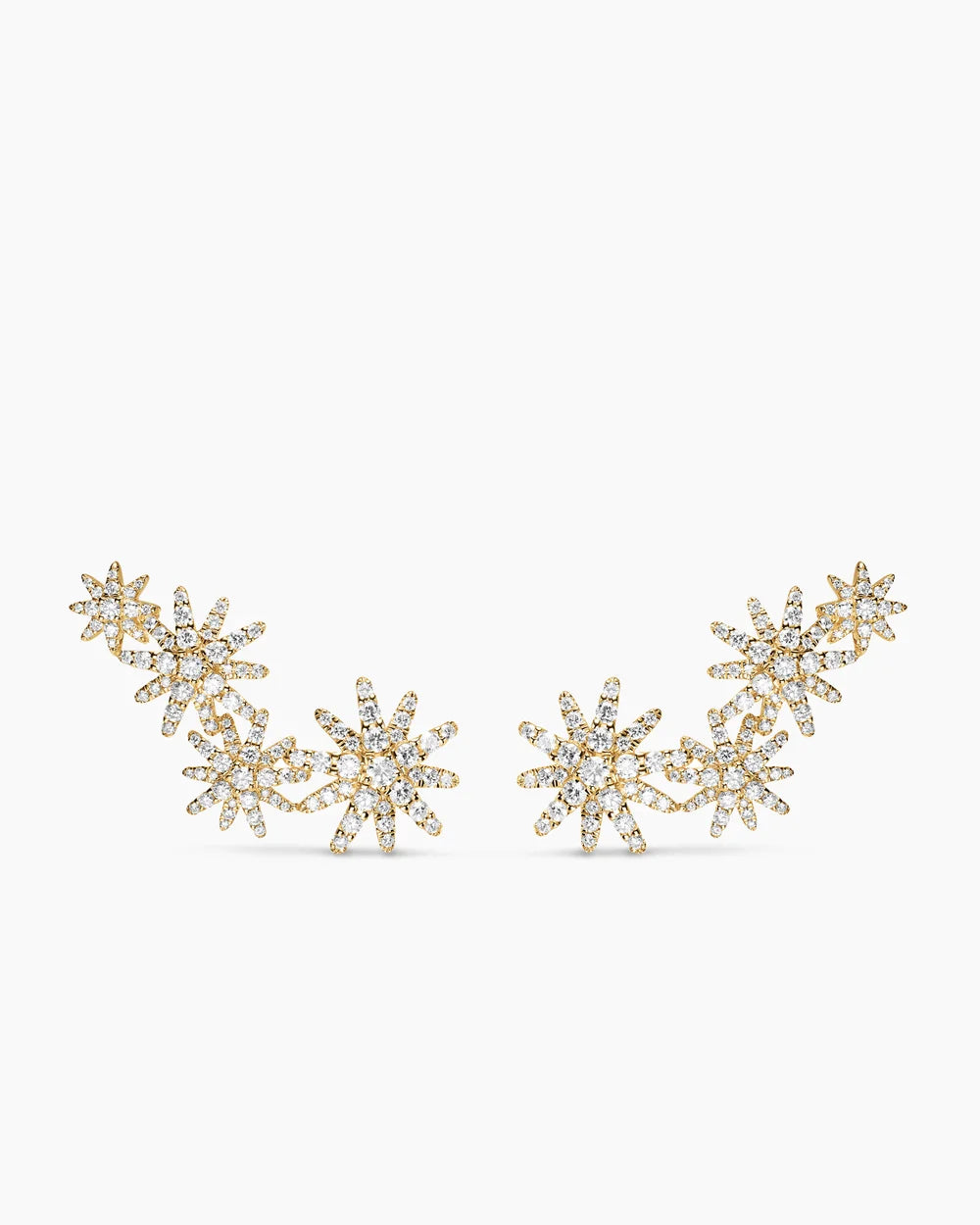 Starburst Full Pavé Climber Earrings 18K Yellow Gold with Diamonds, 26.9mm
