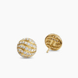 SCULPTED CABLE STUD EARRINGS 18K Yellow Gold with Diamonds, 9mm