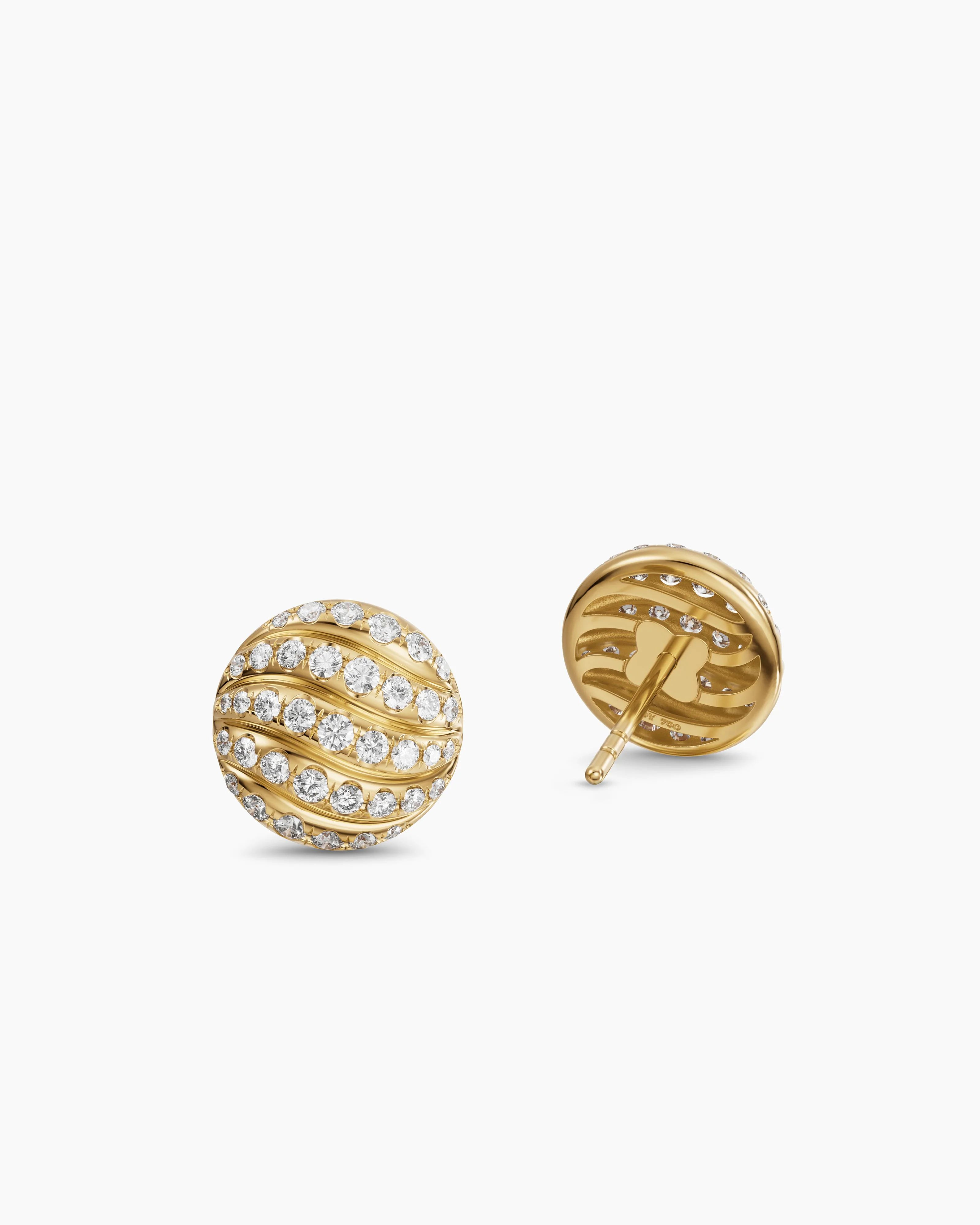 SCULPTED CABLE STUD EARRINGS 18K Yellow Gold with Diamonds, 9mm