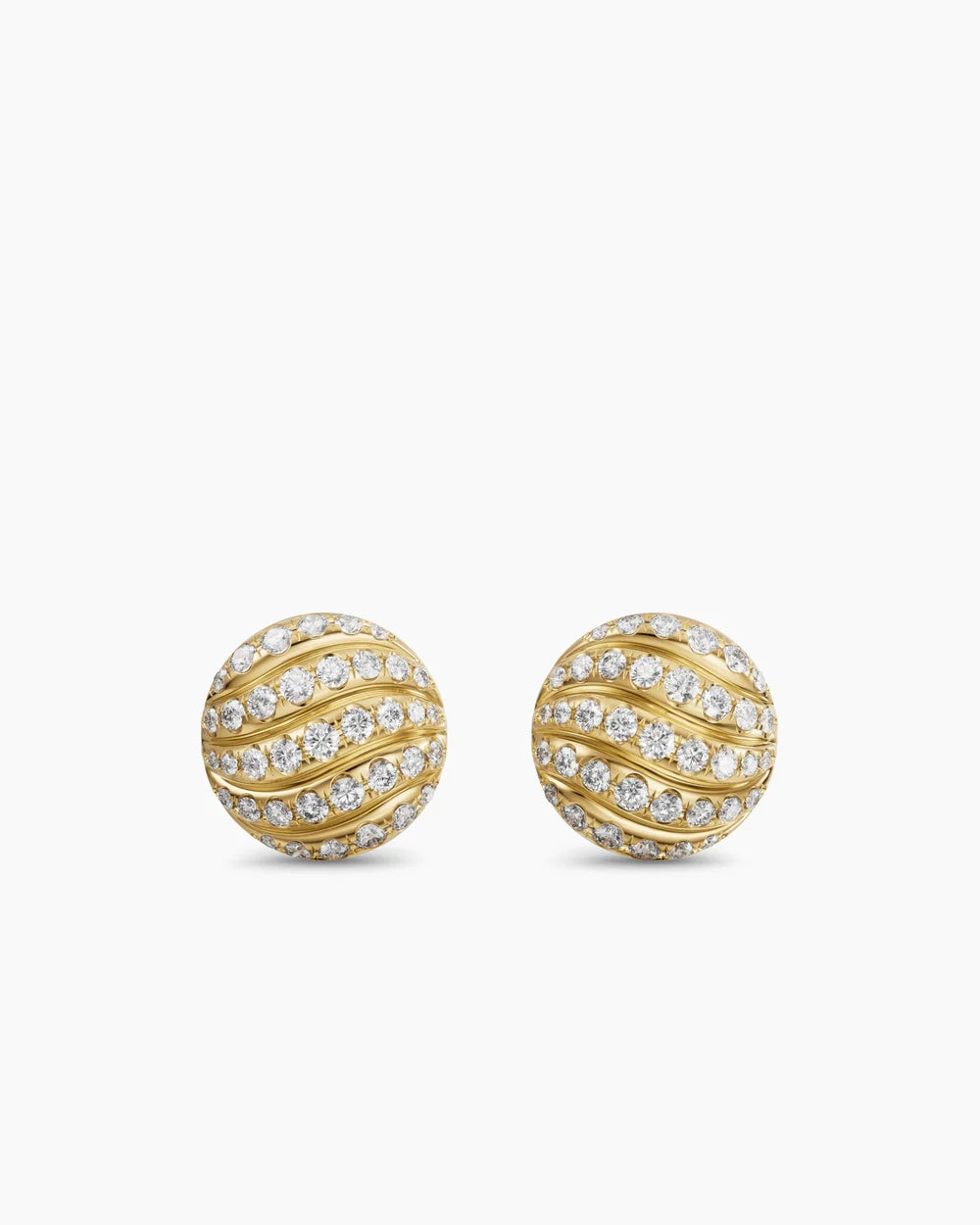 SCULPTED CABLE STUD EARRINGS 18K Yellow Gold with Diamonds, 9mm
