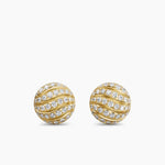 SCULPTED CABLE STUD EARRINGS 18K Yellow Gold with Diamonds, 9mm