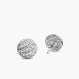 SCULPTED CABLE STUD EARRINGS Sterling Silver with Diamonds, 9mm