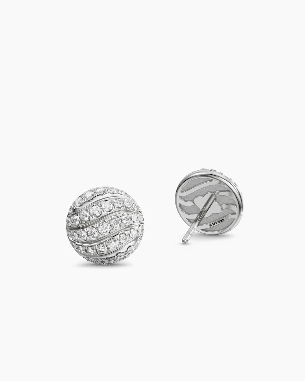 SCULPTED CABLE STUD EARRINGS Sterling Silver with Diamonds, 9mm