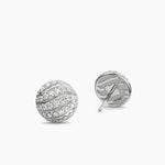 SCULPTED CABLE STUD EARRINGS Sterling Silver with Diamonds, 9mm