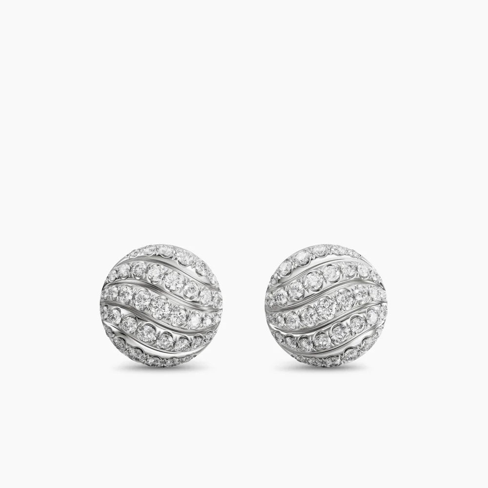 SCULPTED CABLE STUD EARRINGS Sterling Silver with Diamonds, 9mm
