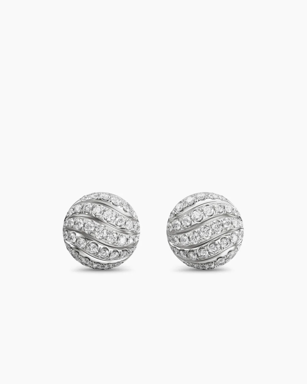 SCULPTED CABLE STUD EARRINGS Sterling Silver with Diamonds, 9mm