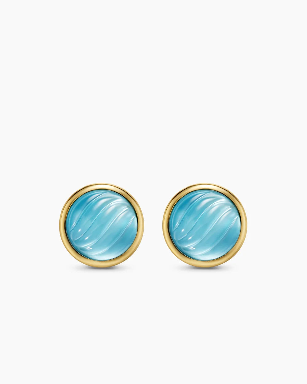 SCULPTED CABLE STUD EARRINGS 18K Yellow Gold with Blue Topaz and Mother of Pearl, 10.3mm