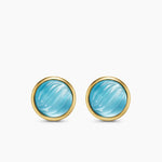 SCULPTED CABLE STUD EARRINGS 18K Yellow Gold with Blue Topaz and Mother of Pearl, 10.3mm