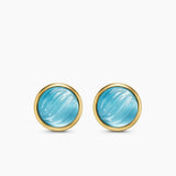 SCULPTED CABLE STUD EARRINGS 18K Yellow Gold with Blue Topaz and Mother of Pearl, 10.3mm