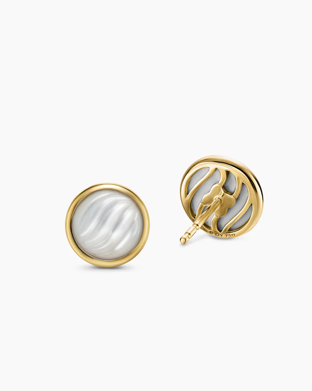 SCULPTED CABLE STUD EARRINGS 18K Yellow Gold with Mother of Pearl, 10.3mm
