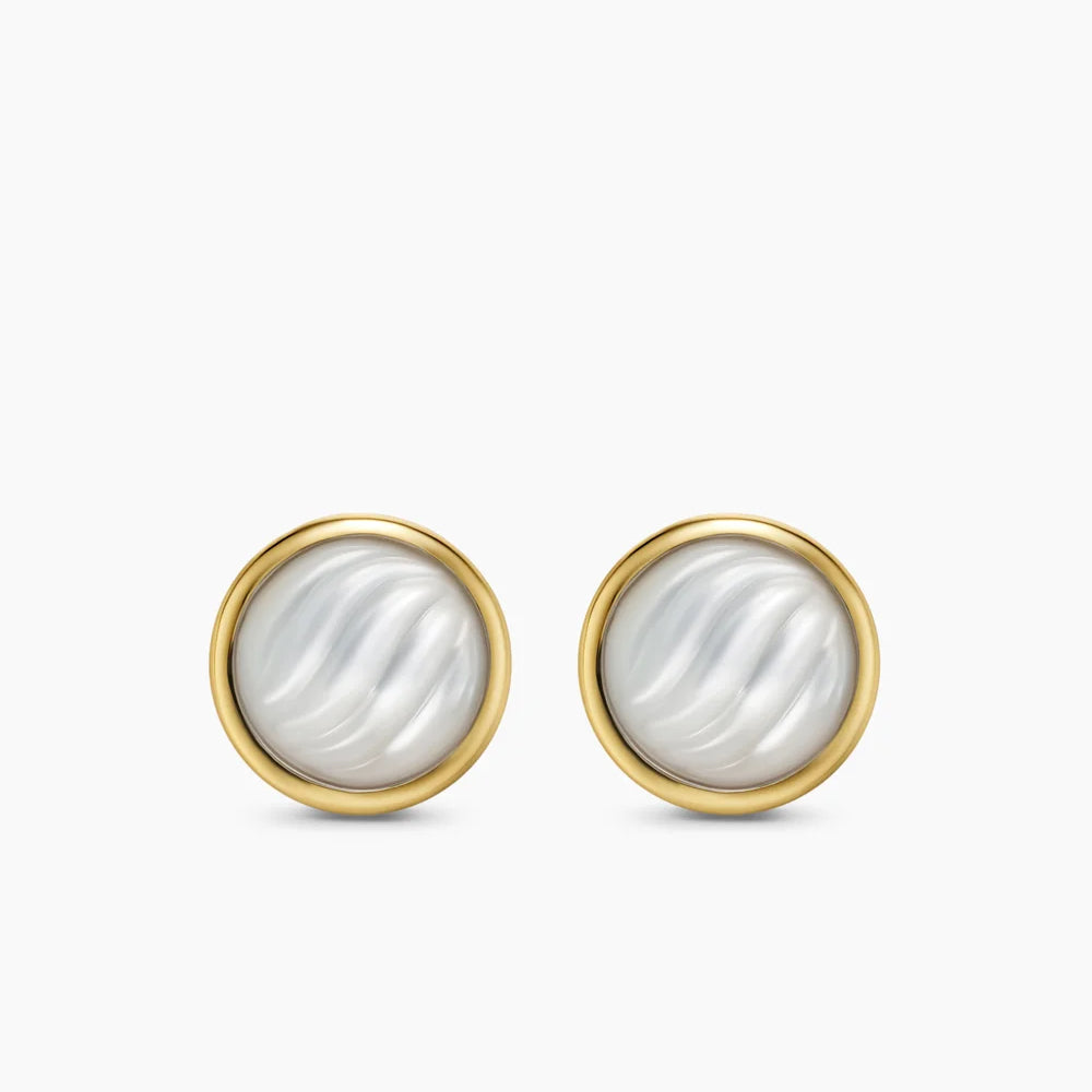 SCULPTED CABLE STUD EARRINGS 18K Yellow Gold with Mother of Pearl, 10.3mm
