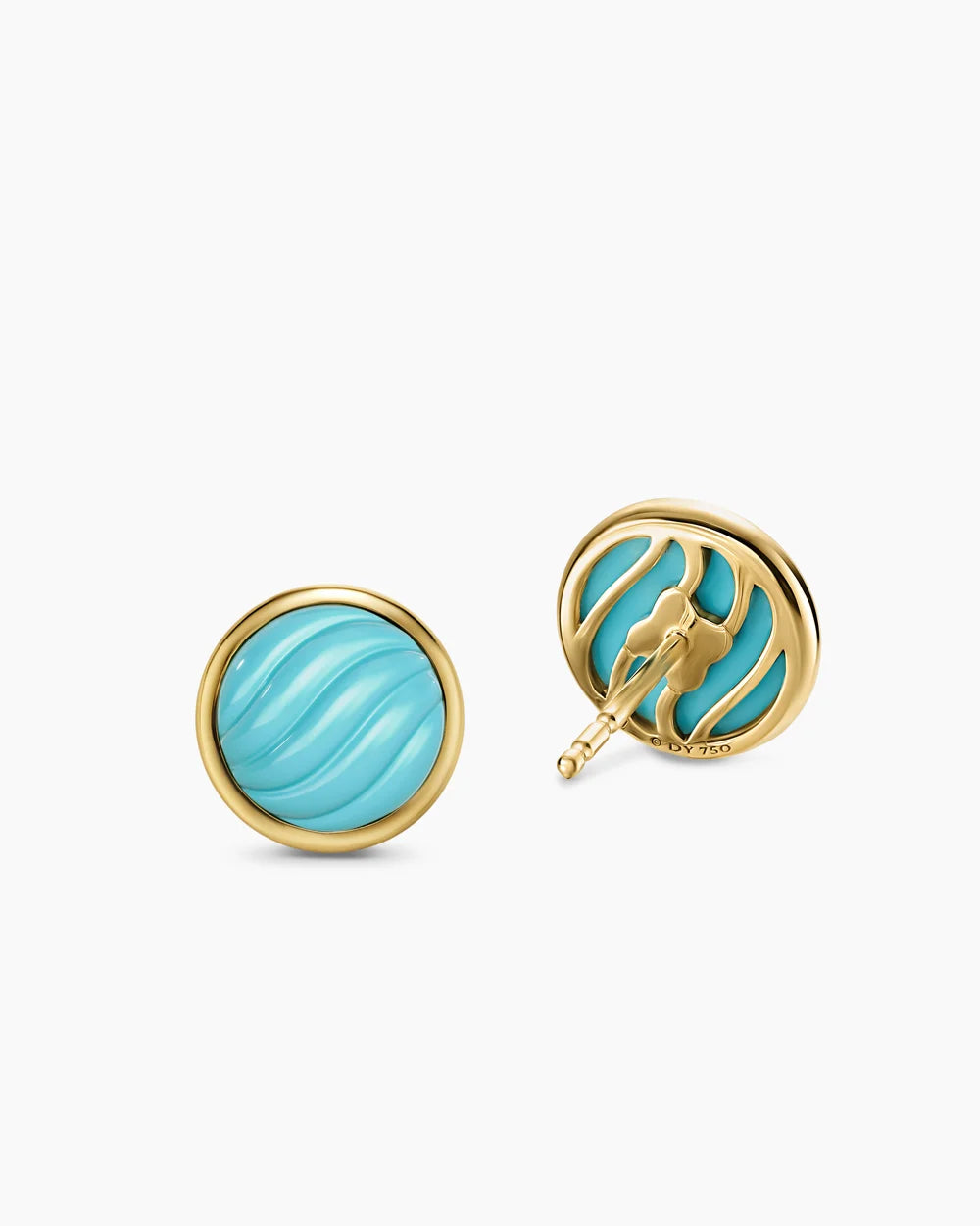 SCULPTED CABLE STUD EARRINGS 18K Yellow Gold with Turquoise, 10.3mm
