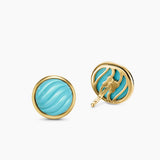 SCULPTED CABLE STUD EARRINGS 18K Yellow Gold with Turquoise, 10.3mm