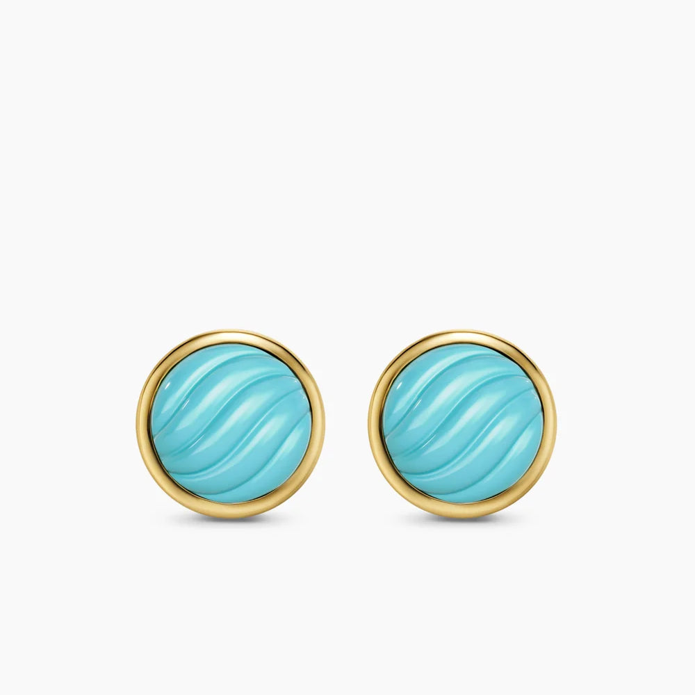 SCULPTED CABLE STUD EARRINGS 18K Yellow Gold with Turquoise, 10.3mm