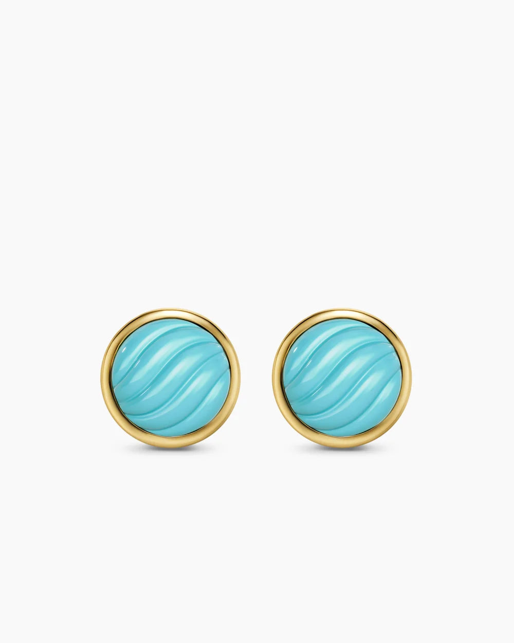 SCULPTED CABLE STUD EARRINGS 18K Yellow Gold with Turquoise, 10.3mm