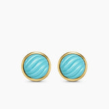 SCULPTED CABLE STUD EARRINGS 18K Yellow Gold with Turquoise, 10.3mm