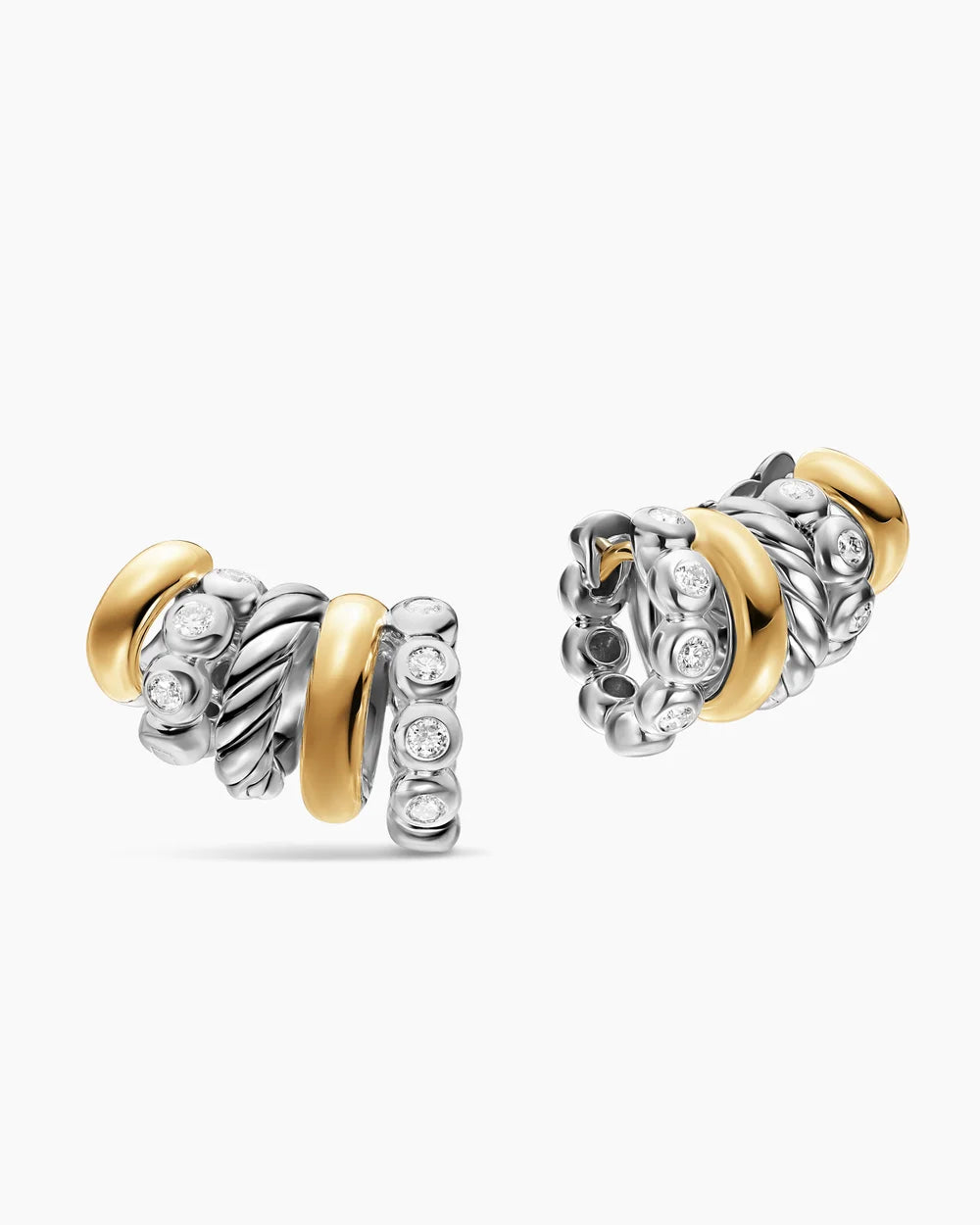 DY MERCER® MULTI HOOP CLIMBER EARRINGS Sterling Silver with 18K Yellow Gold and Diamonds, 20.6mm