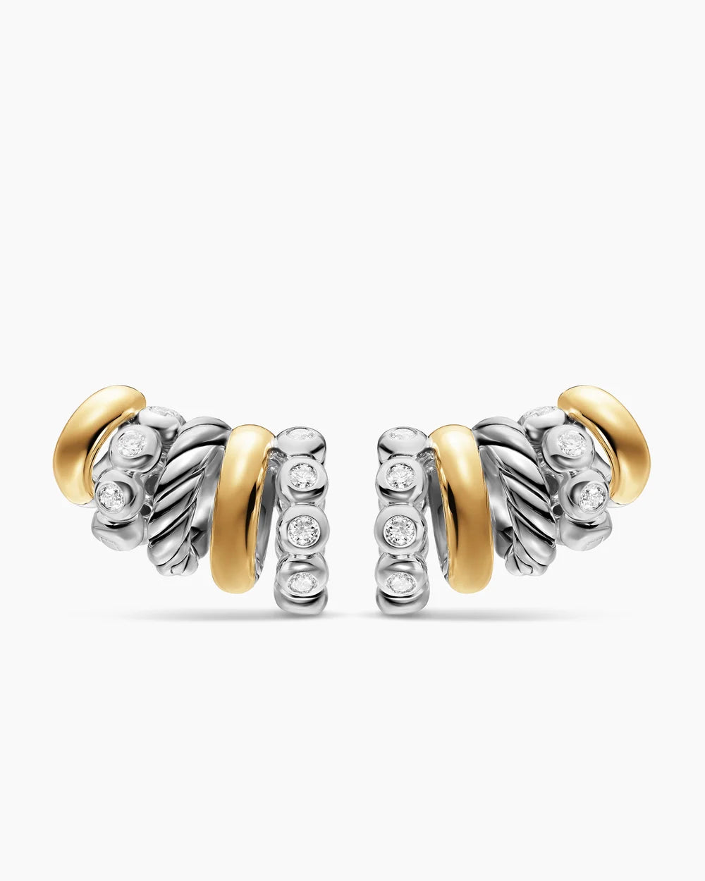 DY MERCER® MULTI HOOP CLIMBER EARRINGS Sterling Silver with 18K Yellow Gold and Diamonds, 20.6mm