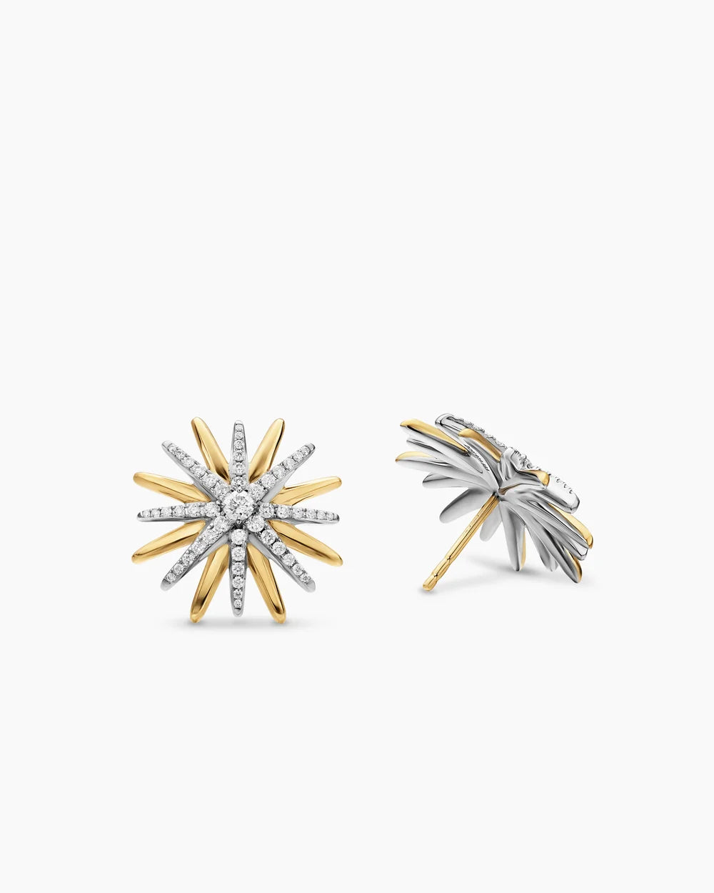 STARBURST STUD EARRINGS Sterling Silver with 18K Yellow Gold with Diamonds, 19mm