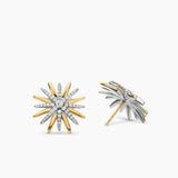 STARBURST STUD EARRINGS Sterling Silver with 18K Yellow Gold with Diamonds, 19mm