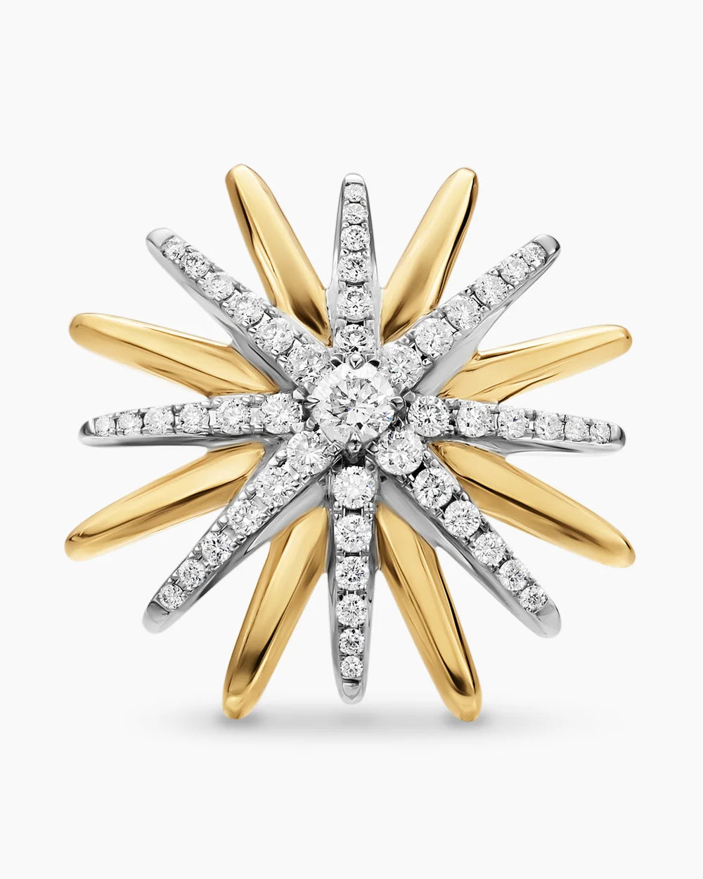 STARBURST STUD EARRINGS Sterling Silver with 18K Yellow Gold with Diamonds, 19mm